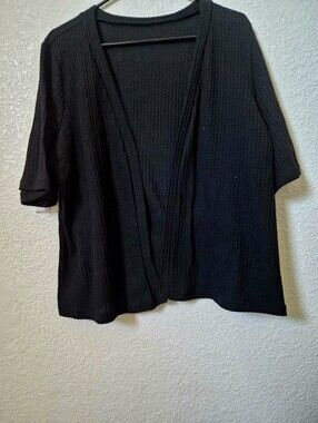Black Ribbed Open-Front Cardigan